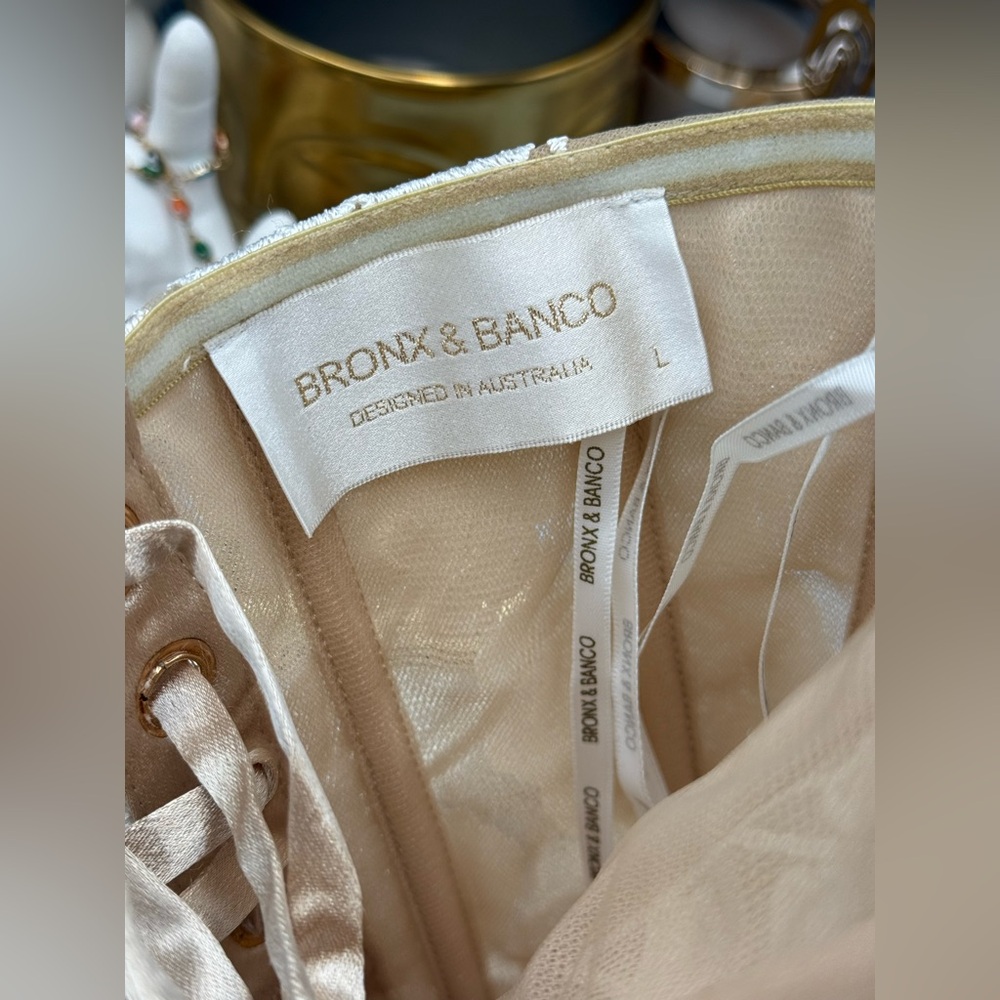 🆕 BRONX & BANCO 🧿 NWOT Jasmine Blanc Corset Midi Dress, Sz L US 8 - Picture 16 of 17